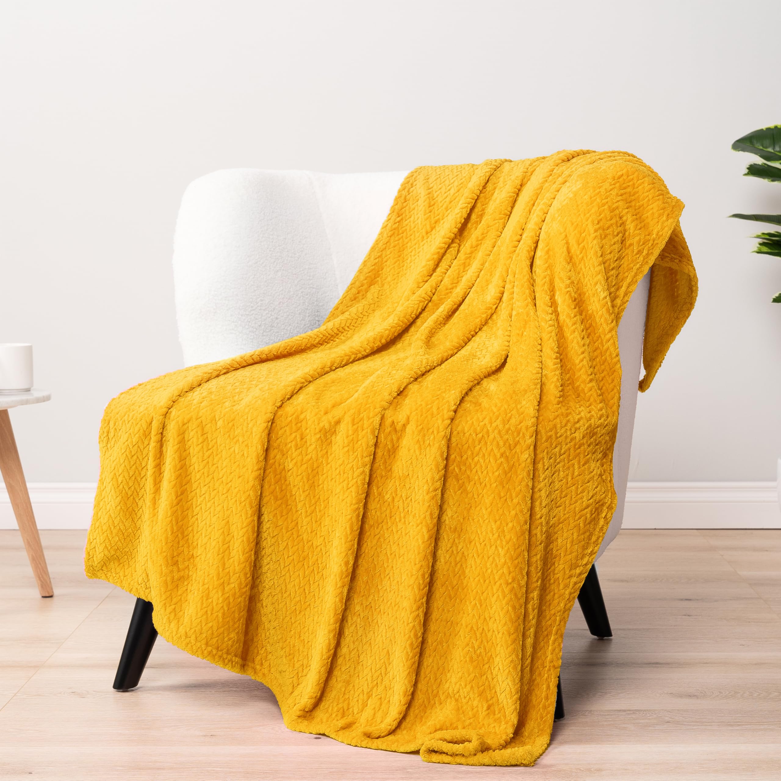 Faux Fur Yellow Soft Throw Blanket PAVILIA Soft Fleece Yellow