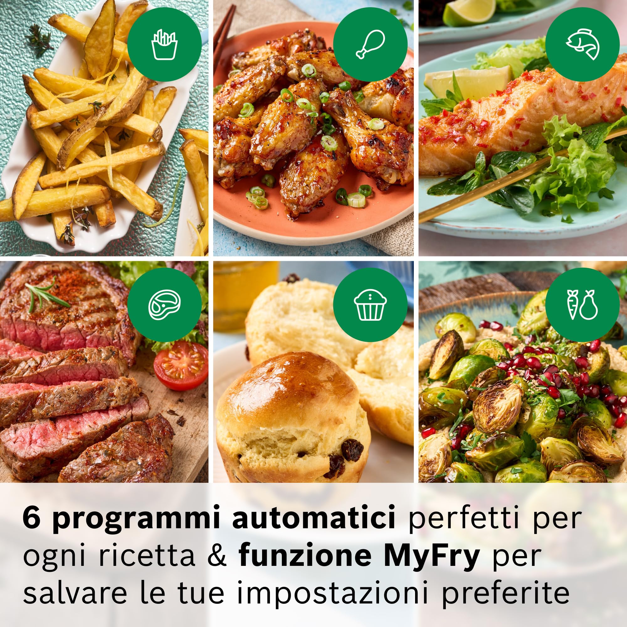 Bosch Friggitrice ad Aria Serie 6, XXL Doppio Cestello 12L, 2 Cestelli da 6L con Funzione SYNC, 6 Programmi Preimpostati, Rivestimento 100% Ceramica Non Tossico, Interno In Metallo, Nero, MAFD661B0