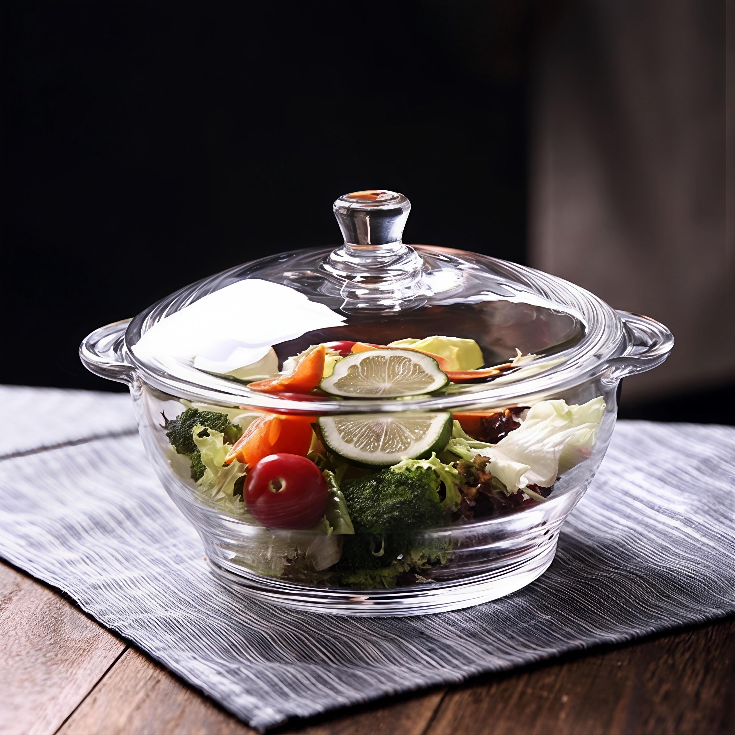 R BHIMAJI - Glass Casserole with Lid, 1 Liter, Round Shape Tempered Glass Bowl for Kitchen Food, Microwave & Oven Safe, Small Casserole Bowl for Serving, Storing, Mixing & Cooking, Pack of 1