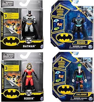 DC Comics BATMAN 4-Inch Action Figures with 3 Mystery Accessories (Styles Vary)