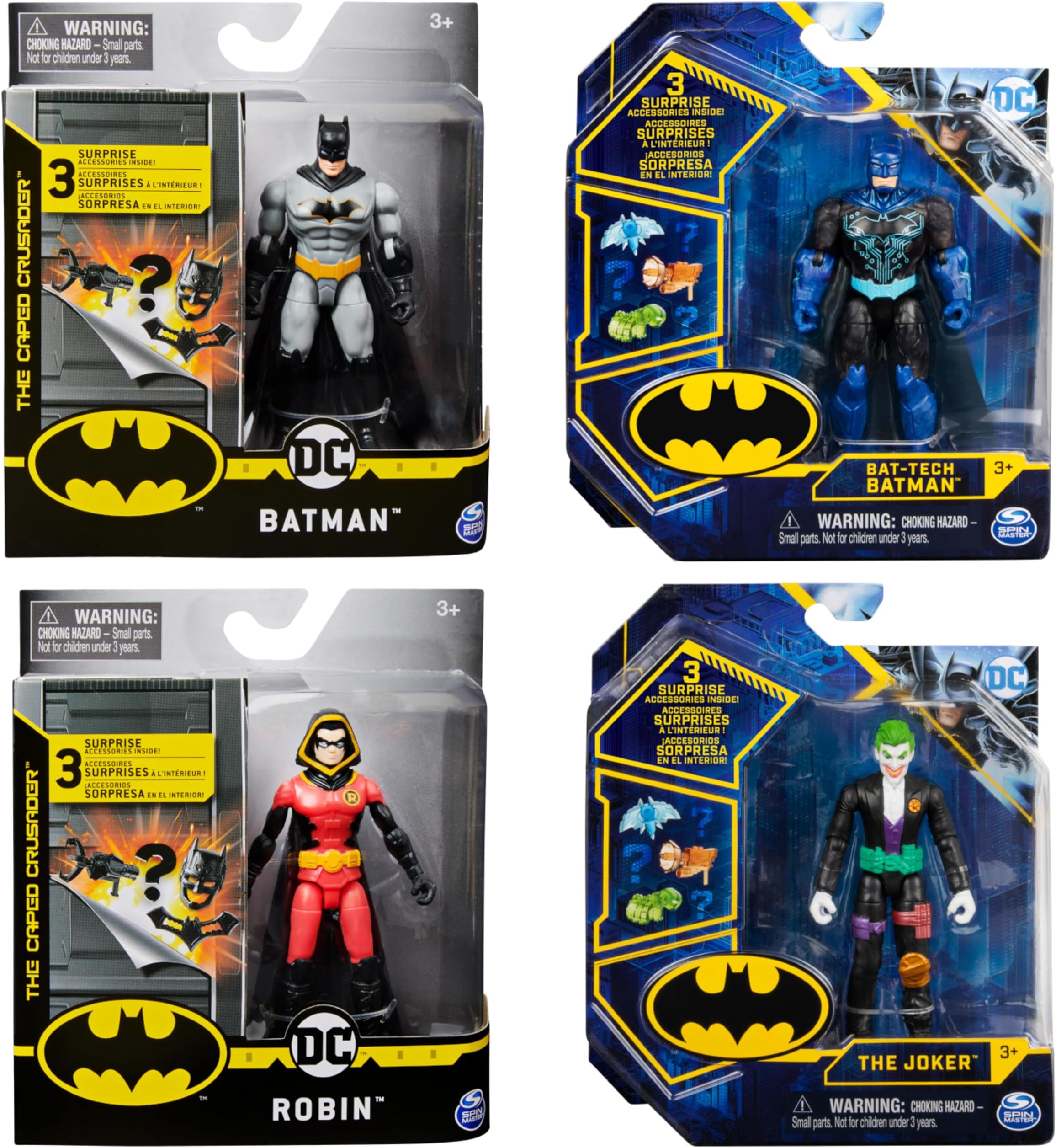 DC Comics BATMAN 4-Inch Action Figures with 3 Mystery Accessories (Styles Vary)