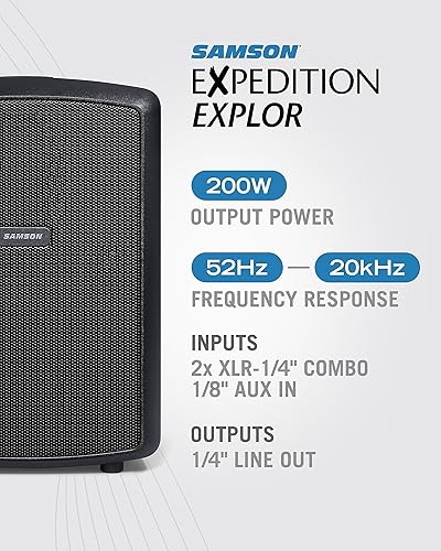 Miniatura 8 de Samson Expedition Explor con sistema de mano inalámbrico, altavoz Bluetooth portátil de 3 vías de 200 vatios y micrófono inalámbrico digital USB