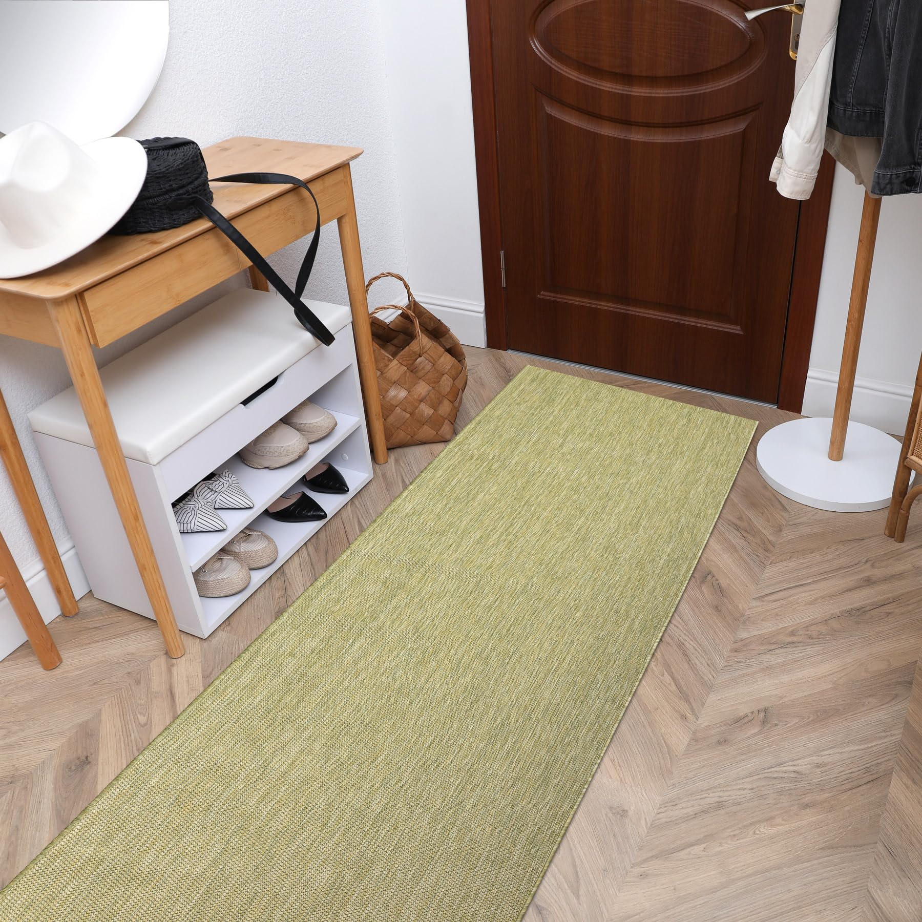 rugsx Tapis de Couloir SION Effet sisal, tissé Plat, résistant et Facile d’Entretien, intérieur extérieur, Cuisine entrée Balcon terrasse, Vert 80x300 cm