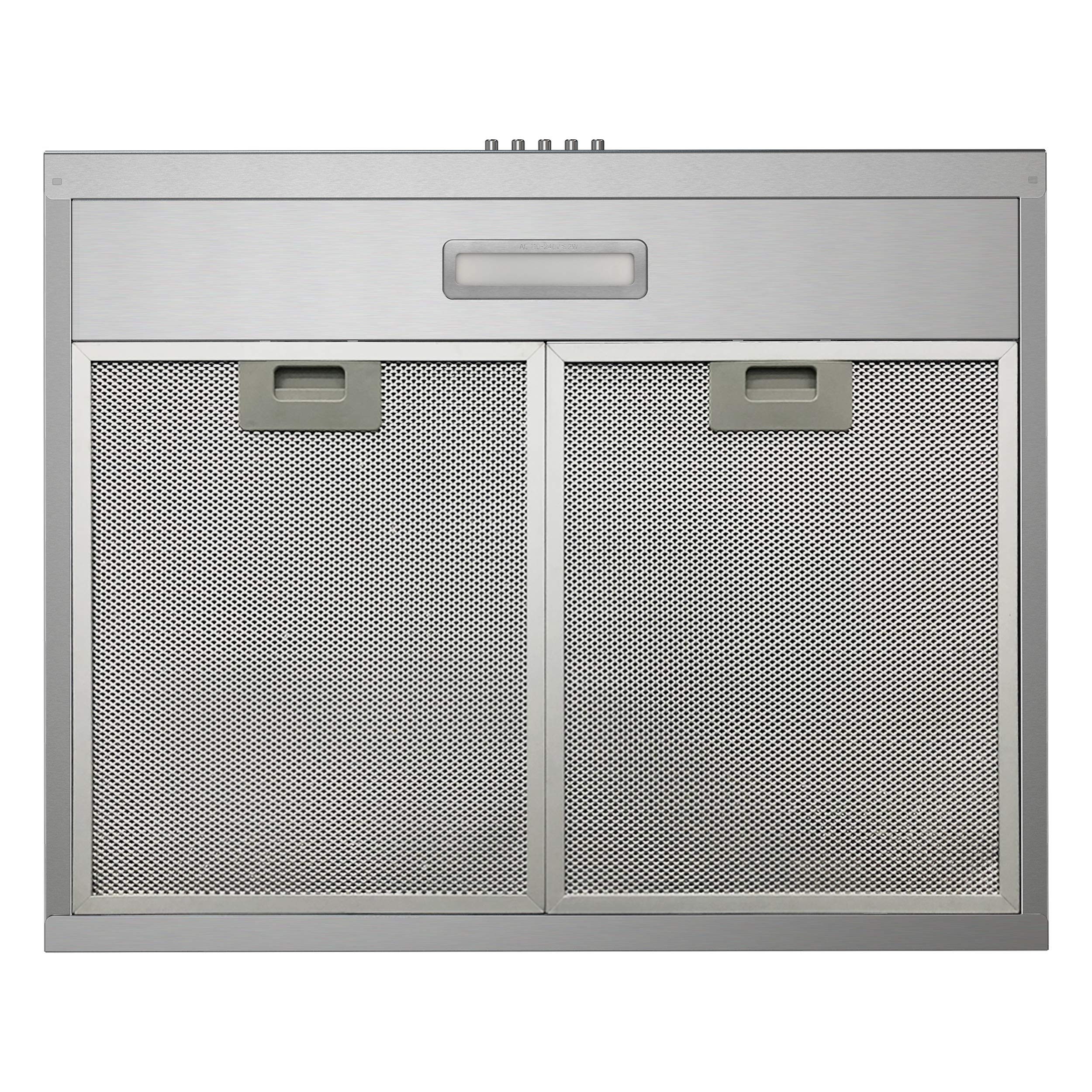 FIREGAS Cappa Aspirante 60 cm, Cappe a muro, Sottopensile Cappa da Cucina, 3 Velocità, Luci LED, Modalità di Scarico e Ricircolo, Argento