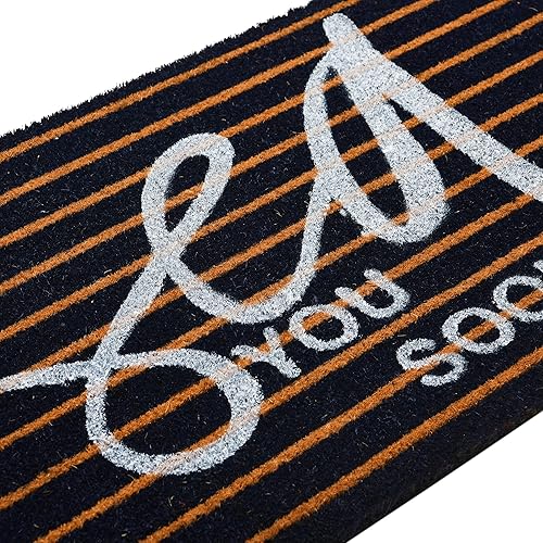 Miniatura 4 de Creative Co-Op Tapete de entrada de coco Sea You Soon con forro antideslizante para decoración náutica o costera del hogar, diseño de rayas marrones