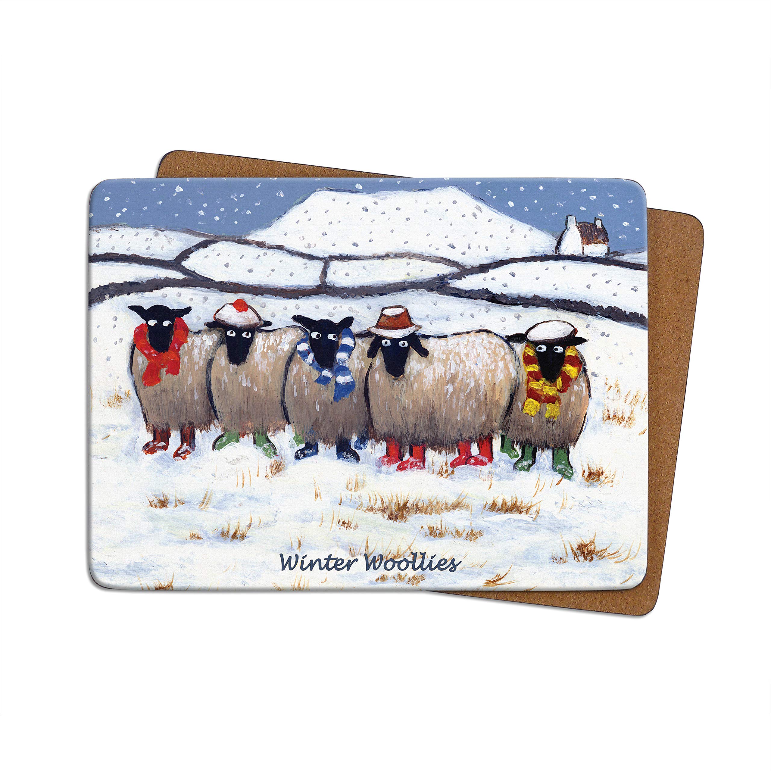 Thomas Joseph Multicolor Winter Woollies Table Mat - Sheep Gift - Cork Backed Hardboard Placemat - 290Mm X 215Mm - 1 Piece