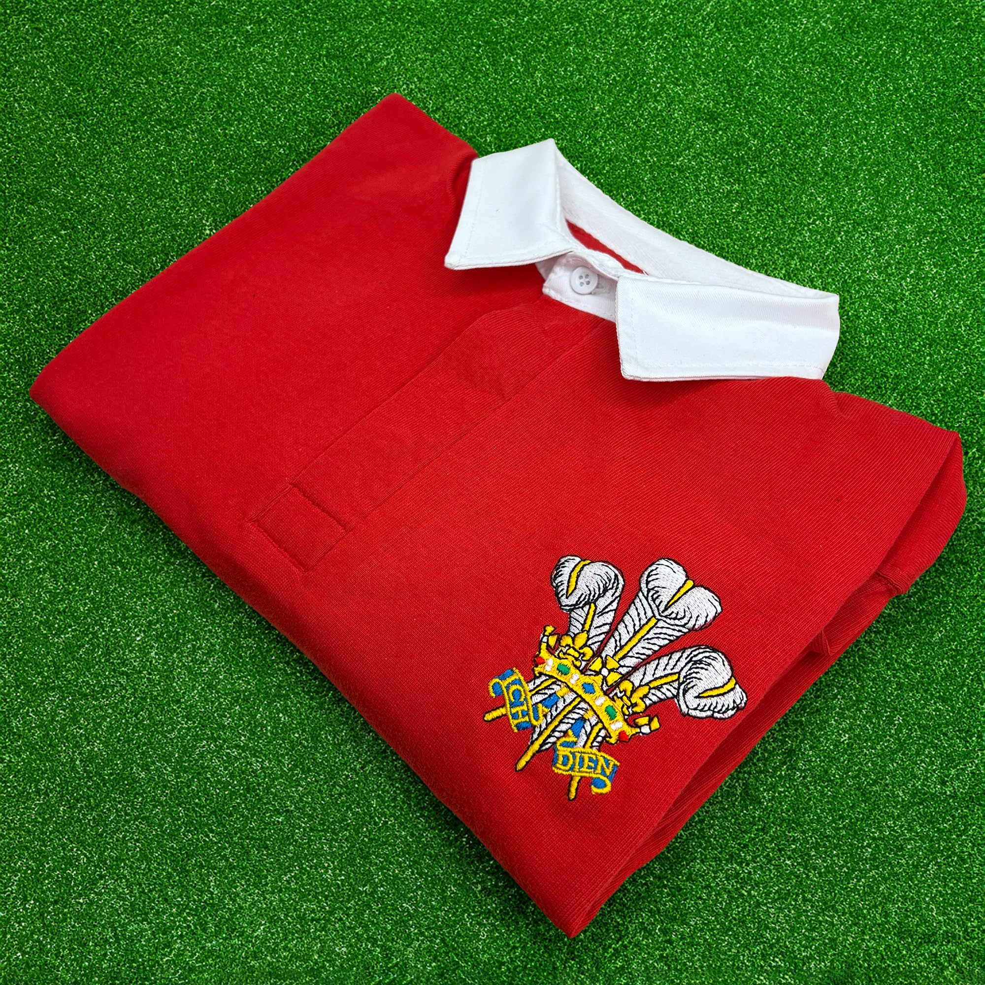 Walisisches klassisches Rugby-Shirt für Kinder, bestickt, Prinz von Wales, Federn, Jersey, Cymru Jungen