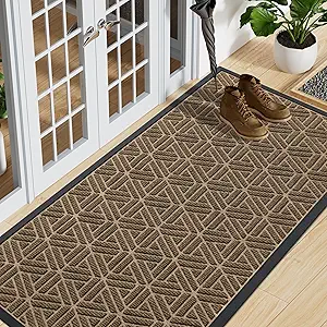 Smiry Front Door Mat Outside Entrance, Heavy Duty Natural Rubber Doormat, Trap Dirt and Moisture Easy Clean Low Profile Patio Porch Welcome Floor Mats for Entry, 59x23 Inch, Brown