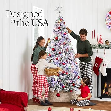 Best Choice Products Pre-Lit Artificial Christmas Tree 6ft Snow Flocked Pine Tree, 2-in-1 White and Multicolor LED Lights, Full Snowy Appearance