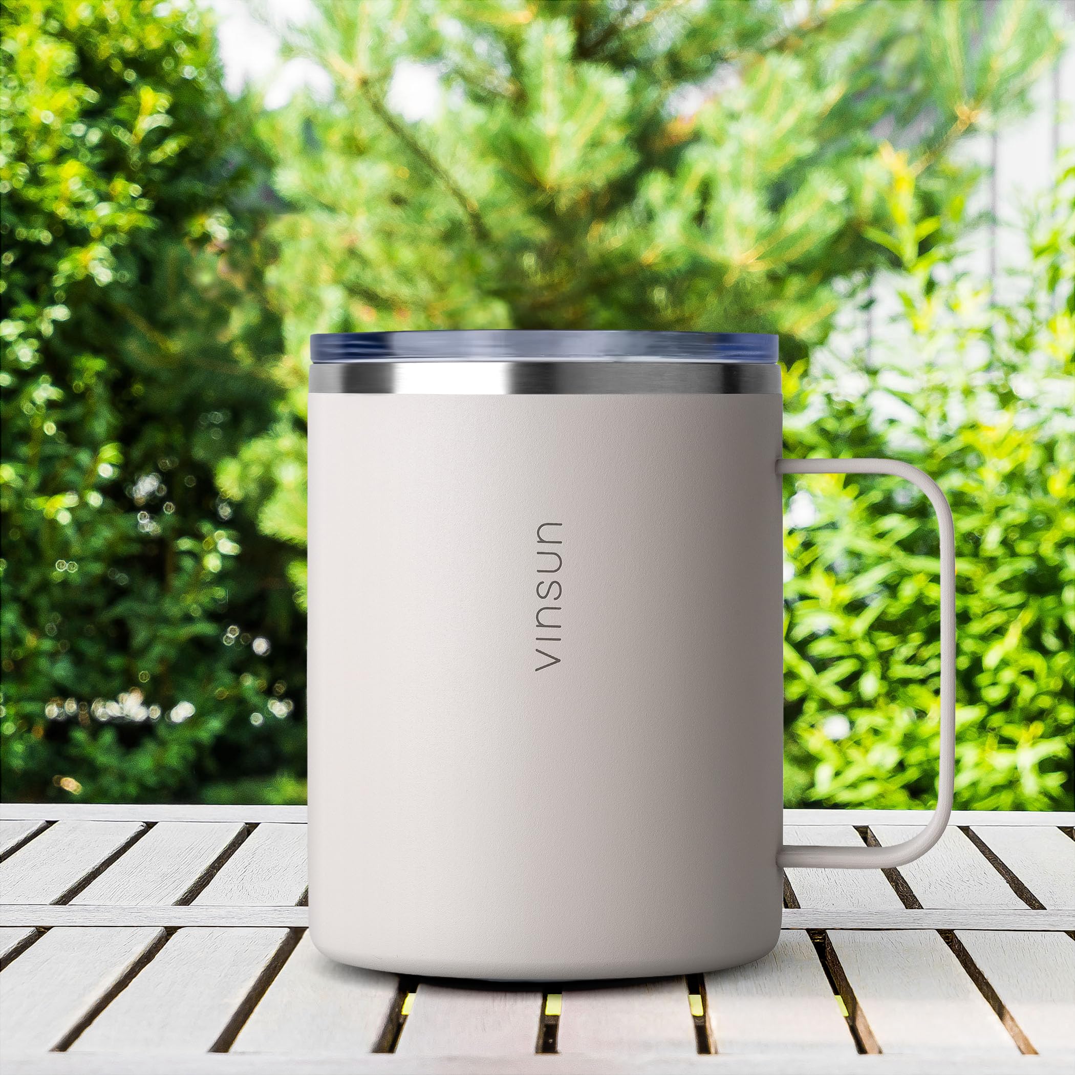 VINSUN Tazza Termica con Manico 350ml - Acciaio Inox, Coperchio Trasparente con Apertura per Bere, Senza BPA - Tazza da Viaggio Caffè per Ufficio, Scuola, Campeggio, Auto