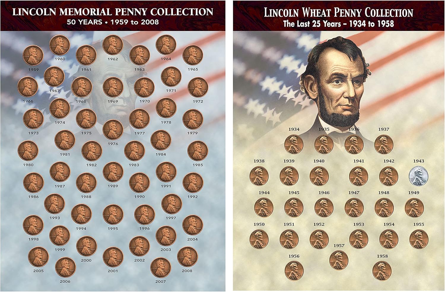 American Coin Treasures Lincoln Wheat and Memorial Penny Collections 1934-1958 and 1959-2008 Certificate of Authenticity