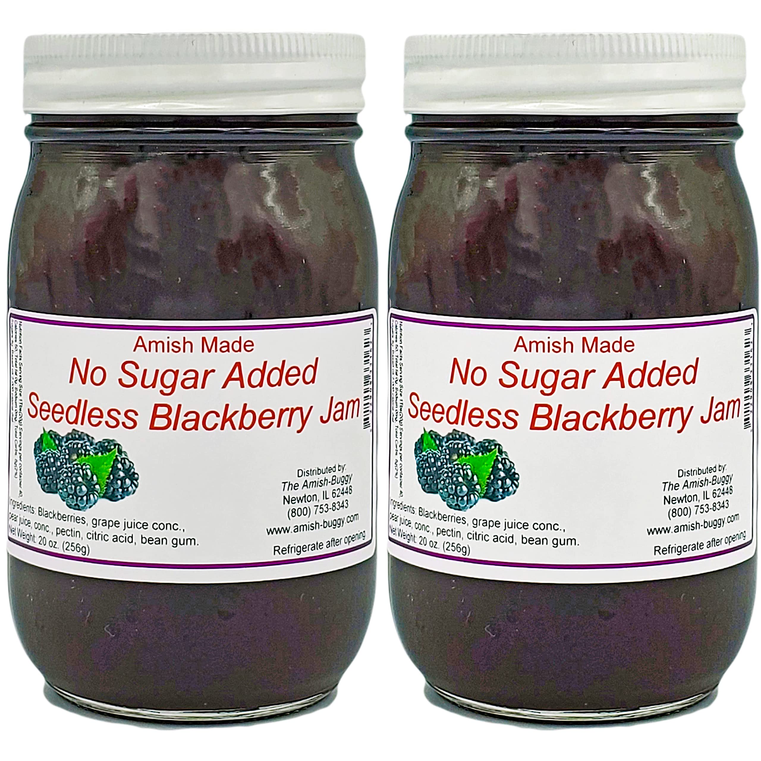Amish Blackberry Jam - No Sugar Added - Two 16 Oz Jars