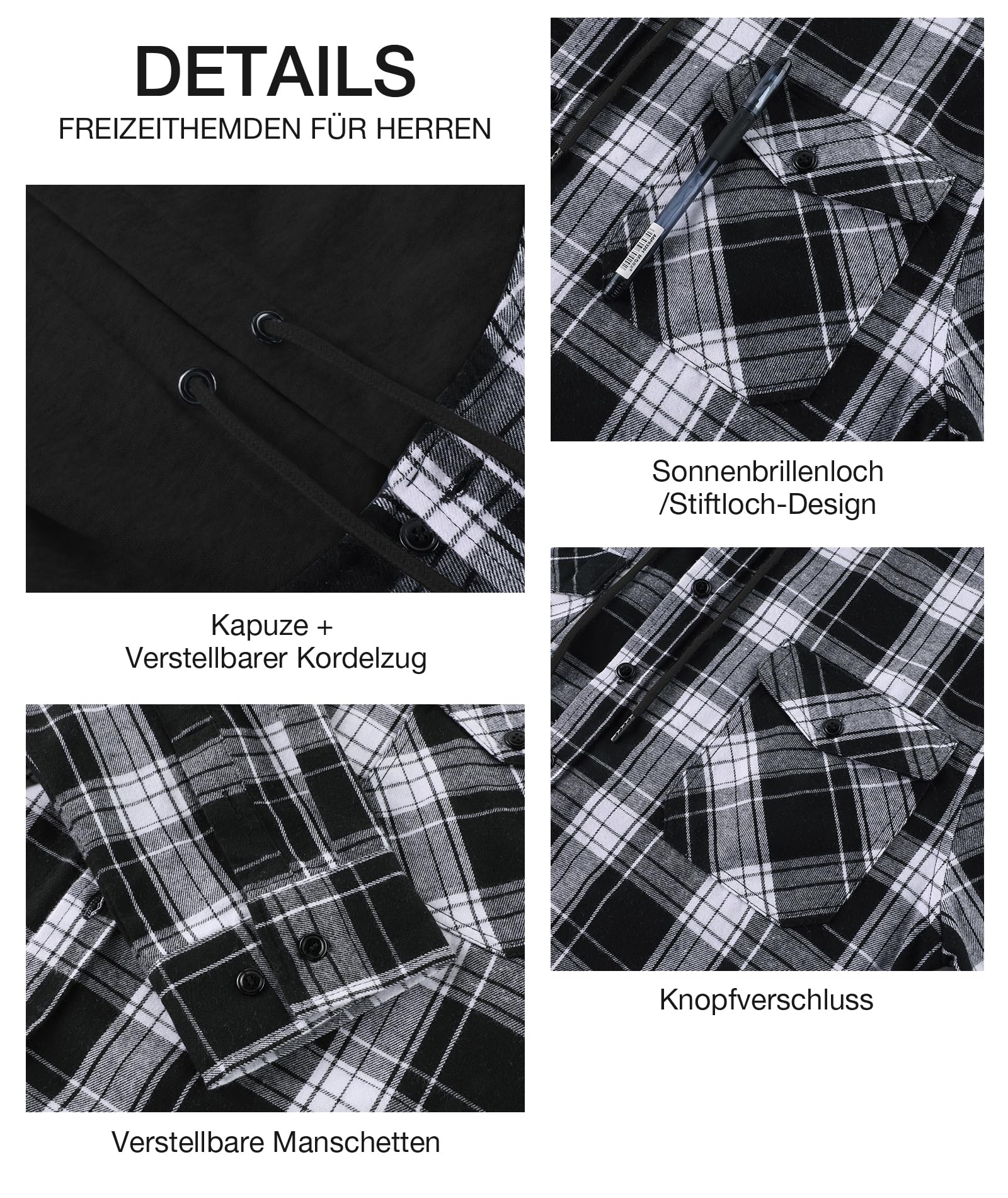 SwissWell Camicia Uomo Flanella Felpe Uomo Camicia a Quadri Manica Lunga Casual Camicia con Cappuccio M-3XL