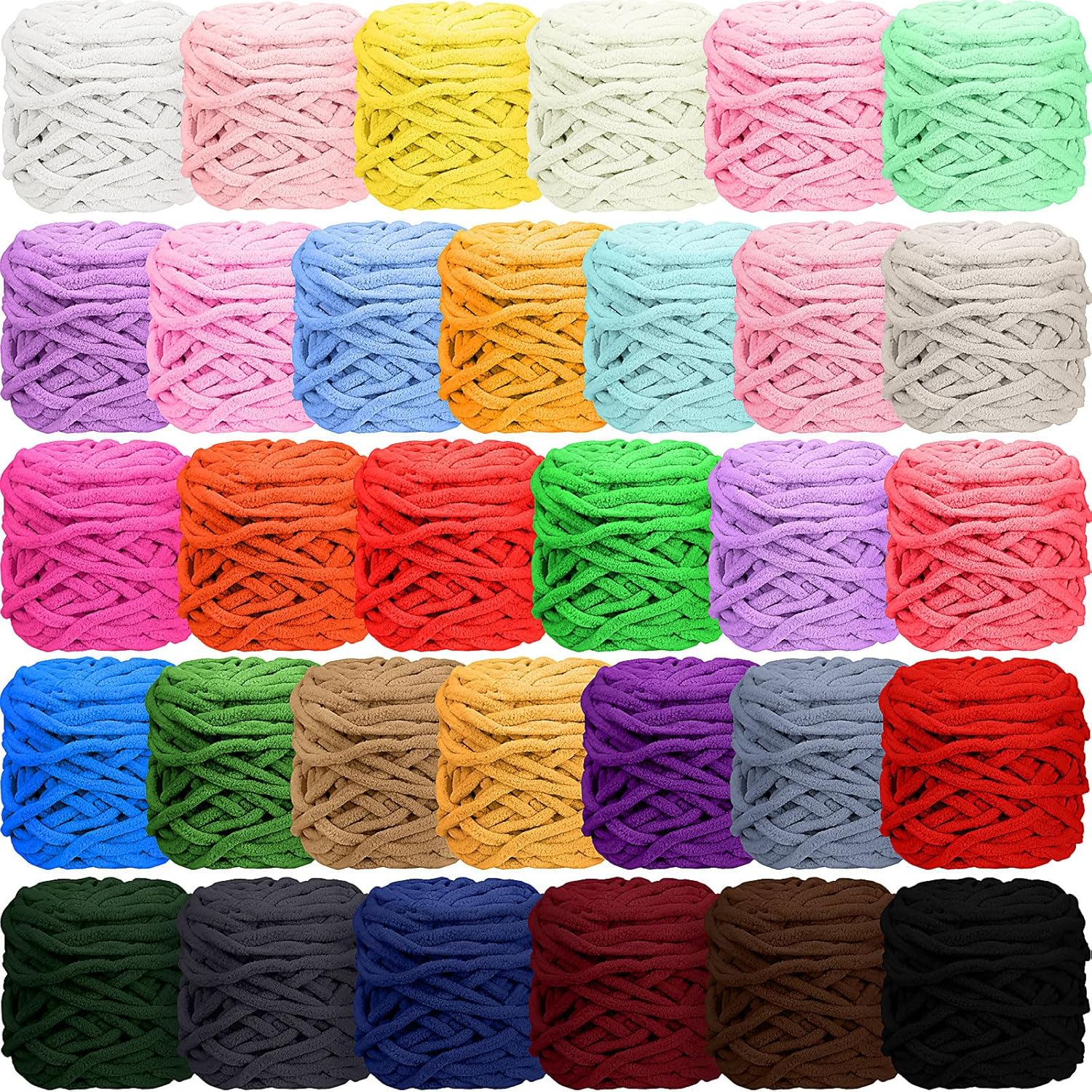 Timgle 32 Skeins Chunky Chenille Yarn for Crocheting, 1470 Yards Bulky Thick Fluffy Yarn Soft Velvet Plush Yarn for Hand Knitting Blanket Crafts Project (Stylish Color)
