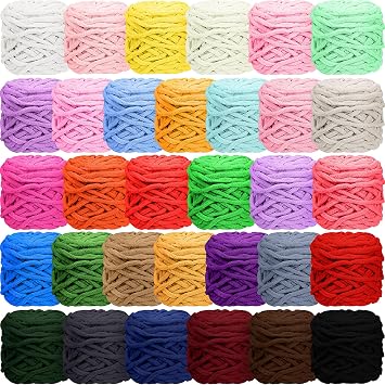 Timgle 32 Skeins Chunky Chenille Yarn for Crocheting, 1470 Yards Bulky Thick Fluffy Yarn Soft Velvet Plush Yarn for Hand Knitting Blanket Crafts Project Stylish Color