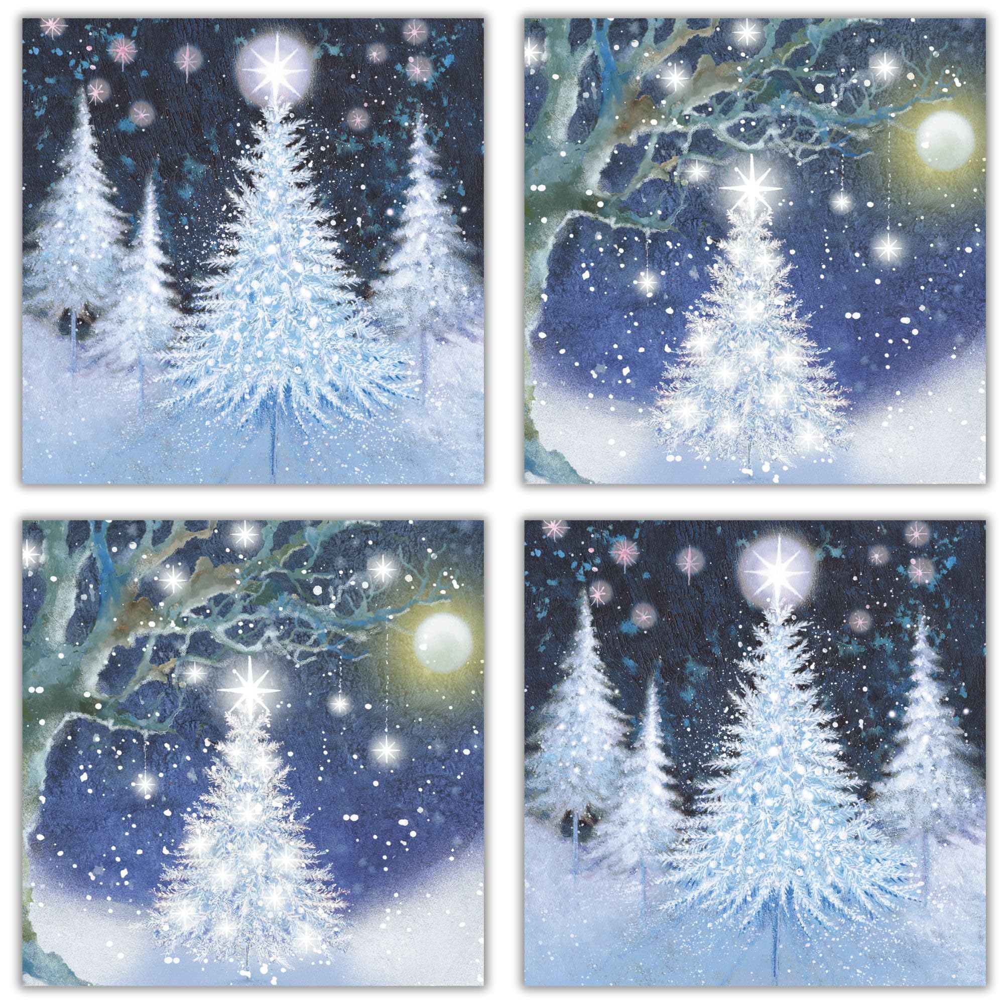 GBCC Charity Christmas Cards Pack of 20 - Festive Snowy Trees - Assorted Premium Greeting Cards Multipack with Envelopes - 5 Each of 4 Designs - Supporting UK Charities