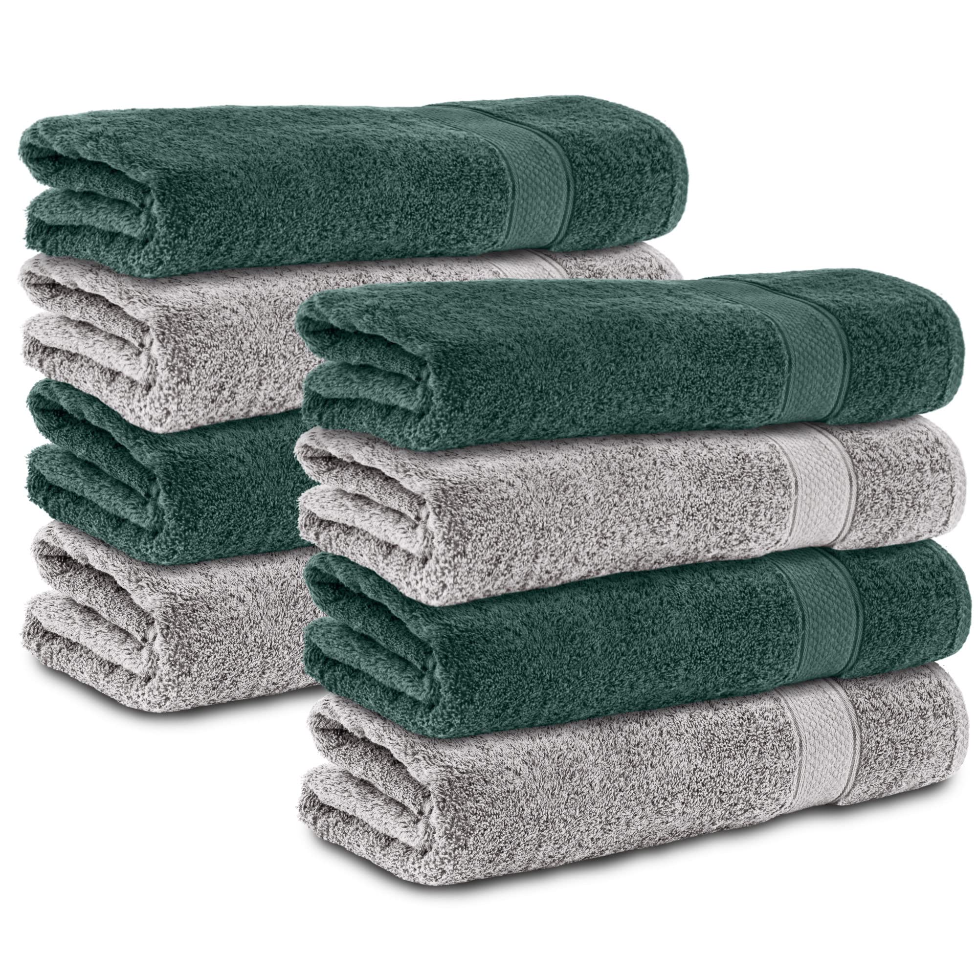 Komfortec Juego de 8 toallas de mano de 50 x 100 cm, 100 % algodón, 470 g/m², de rizo, suave, plateado/verde oscuro
