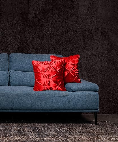 Juego de 2 fundas de almohada con diseño de pintuck (16 x 16 pulgadas), tela brillante y sedosa, funda de cojín decorativa romántica de satén, funda