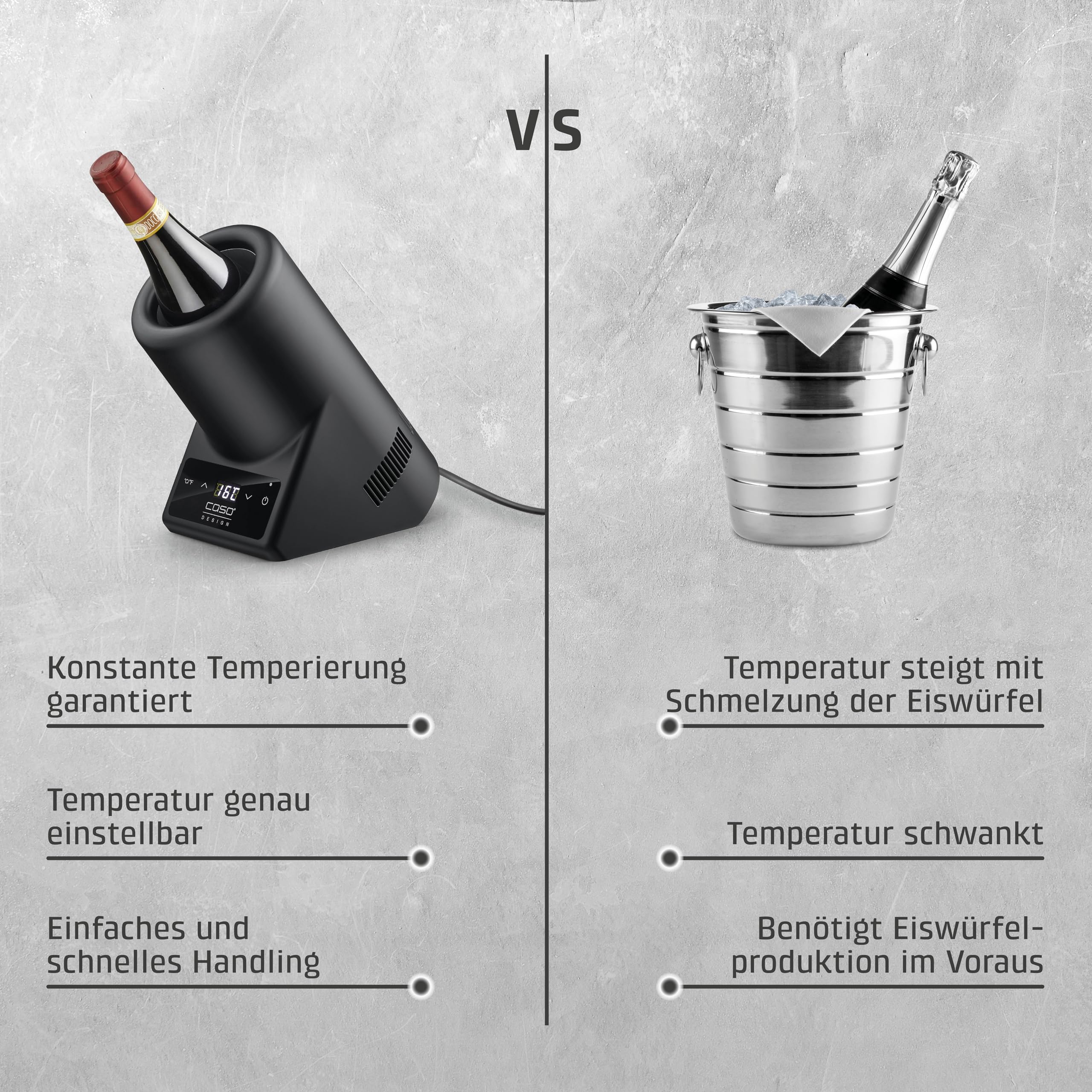 CASO VinoCase Black - Weinkühler für eine Flasche Wein, Champagner, Sekt, etc. / Temperatur 5-18°C/für Flaschen bis 9 cm Ø/Getränkekühler/Leise im Betrieb