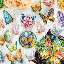 Holographic Gold Foil Butterfly Stickers - 30Pcs Transparent Aesthetic Colorful Butterfly Floral Stickers for Scrapbook, Journals, Stationery, Resin Art