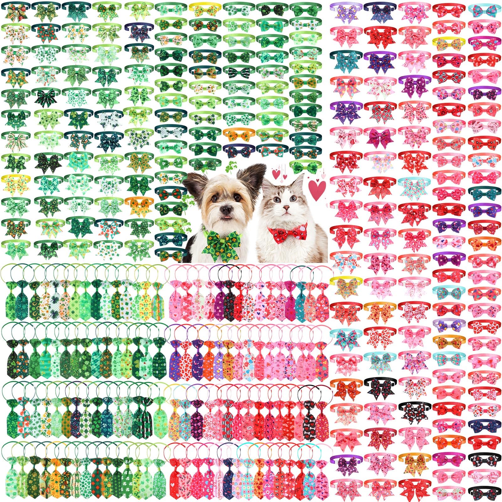 Talltalk 360 Pcs St Patricks Day Dog Bow Ties Collars Set Adjustable Valentines Day Dogs Neckties Grooming Supplies