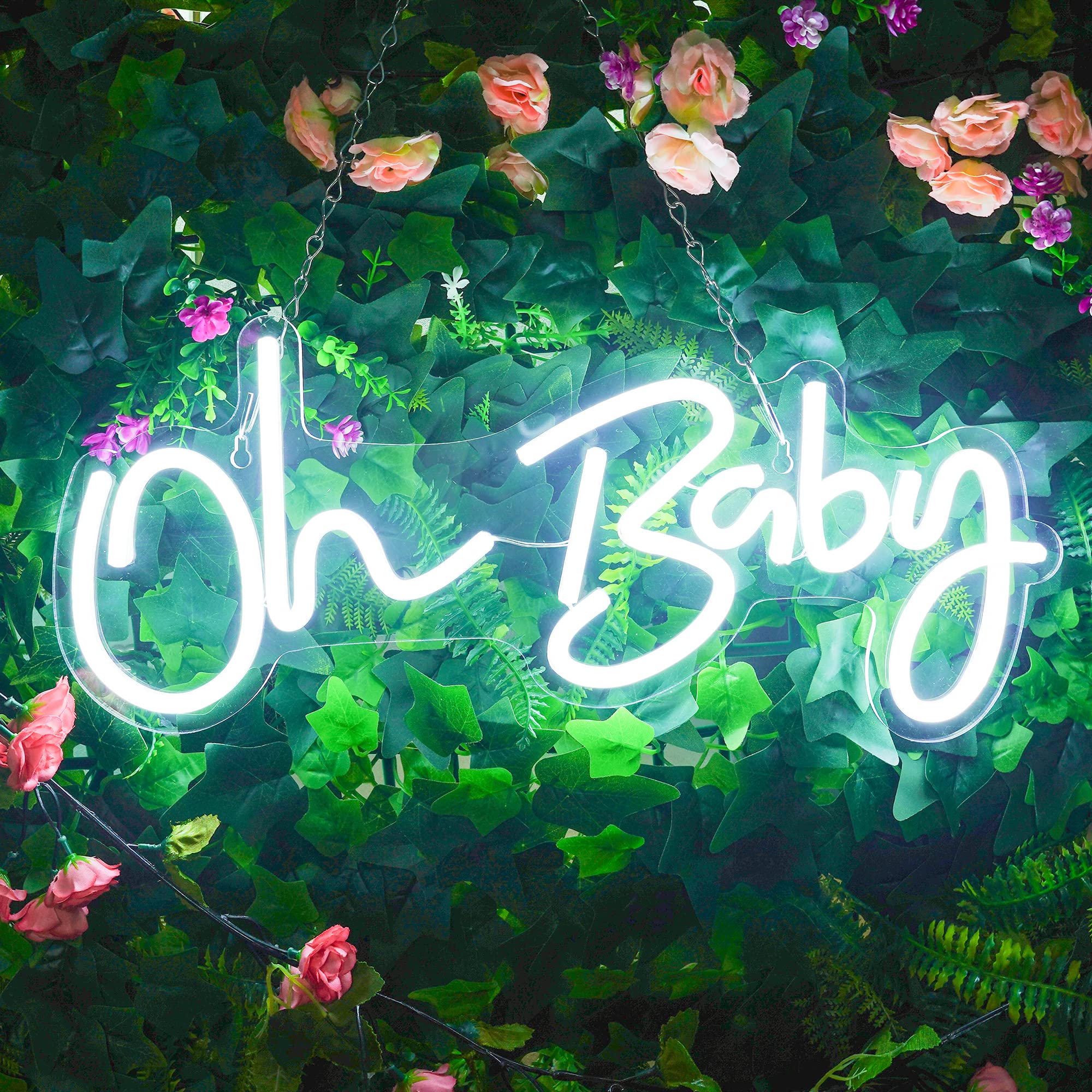 Oh Baby Neon Sign, Dimmable Oh Baby LED Sign, Reusable Oh Baby Neon Light Sign for Backdrop Baby Shower Decorations - Gender Reveal & First Birthday Favors,Birthday Party, Children's day Gifts - White