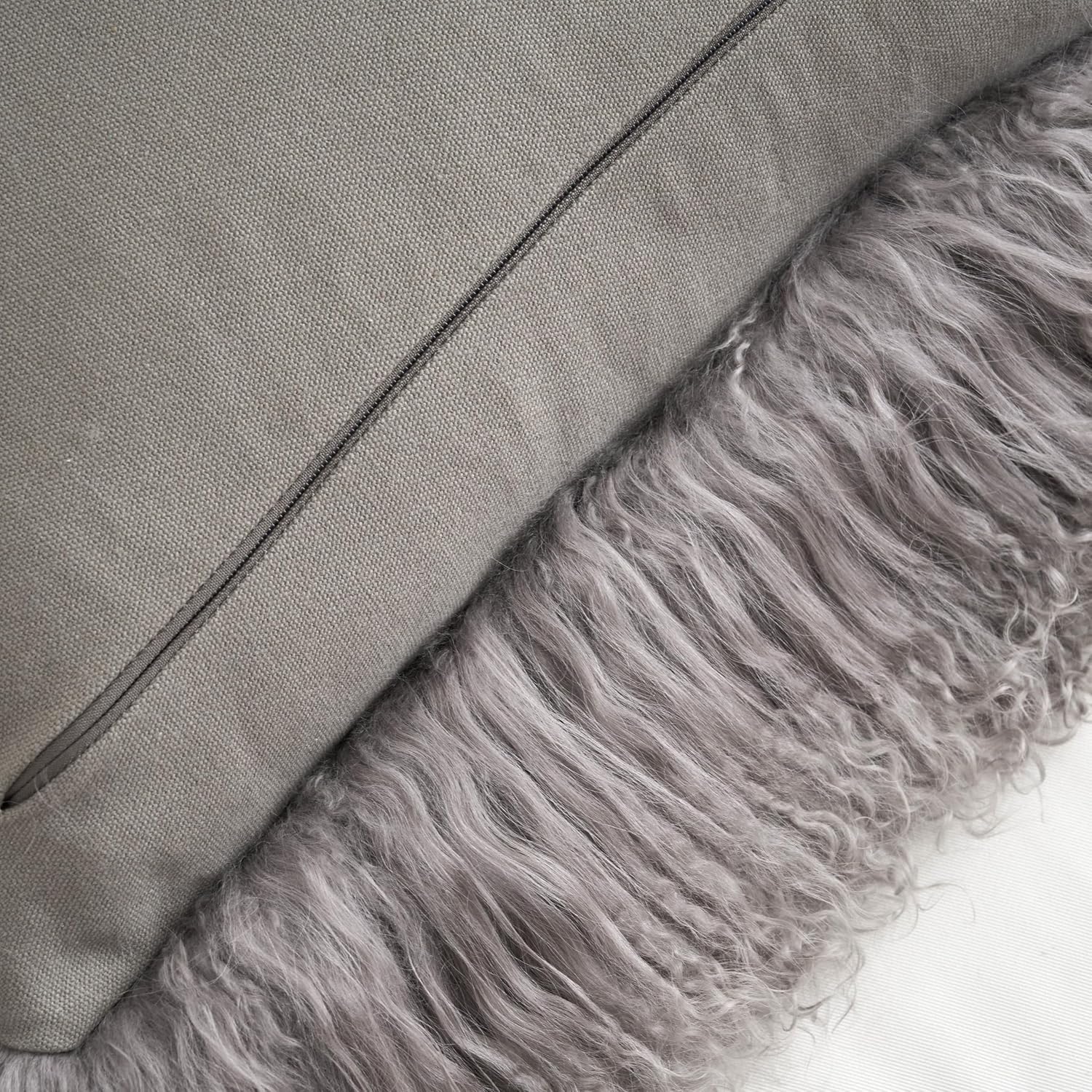 Genuine Mongolian Lamb Fur Pillow Cover – 16"x16" Soft Curly Wool Cushion Cover for Sofa, Couch, or Bed – Luxurious Decorative Accent (Grey)