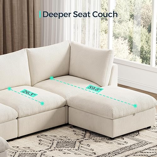 Miniatura 3 de LINSY HOME Sofá modular Cloud de gran tamaño con otomana de almacenamiento asientos extra profundos de pana para sala de estar, cómodo sofá modular