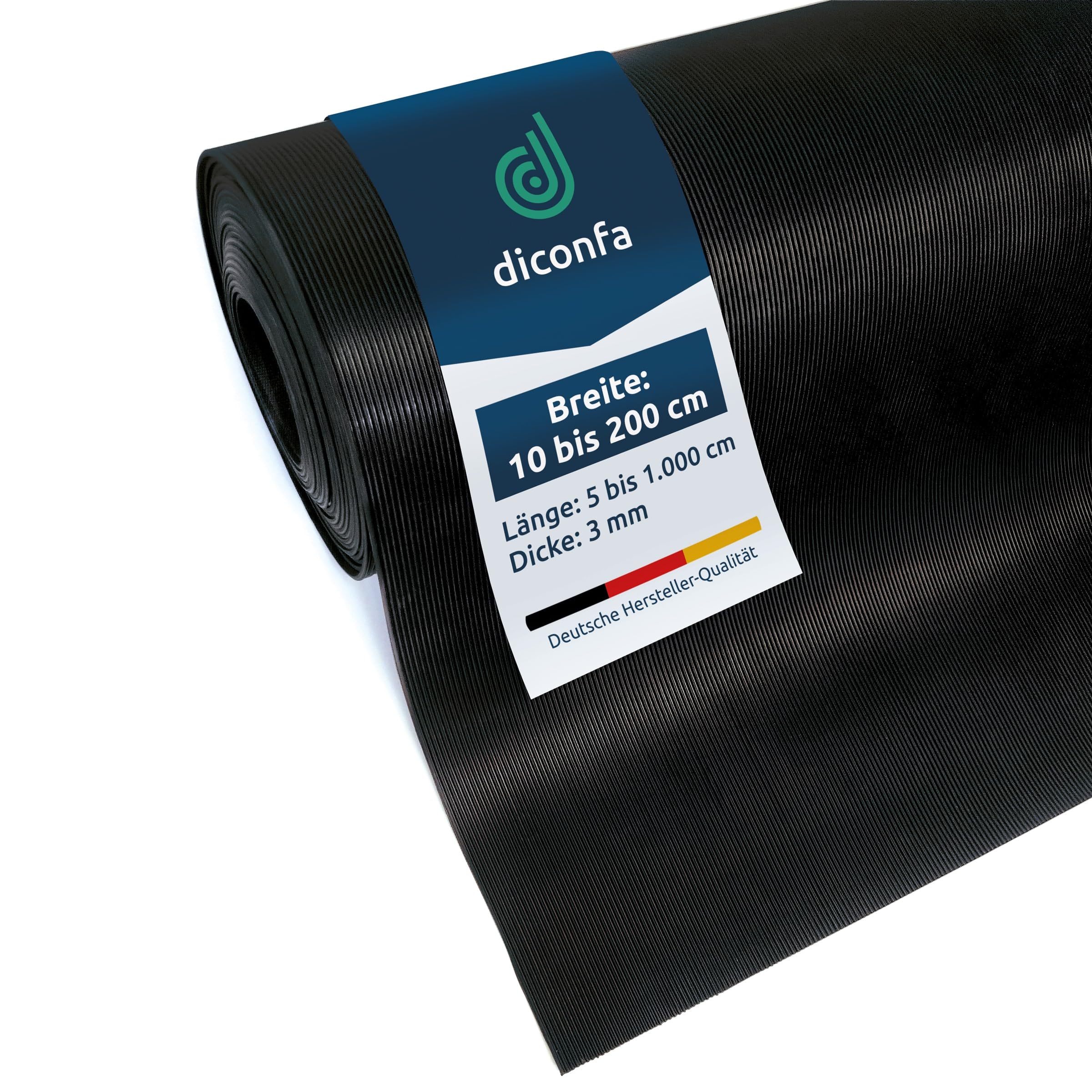 diconfa Feinriefenmatte Gummimatte 3mm stark - BREITE 0,1m bis 2m - LÄNGE 0,05m bis 10m - Auswahl 1m x 1,5m (1000mm x 1500mm) - Feinriefe Gummi Antirutsch Rillenmatte Meterware rutschfest