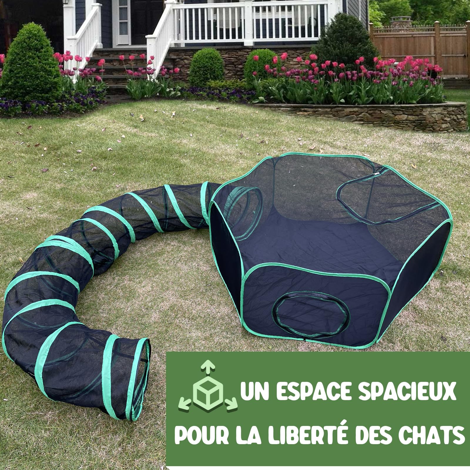 Pawtenda Enclos d'extérieur pour Chats d'intérieur - Tentes Portables pour l'extérieur - Parc pour Chat fermé avec Tunnel, tentes pour Animaux de Compagnie pour Chats, Lapins, Chiots et Autres Petits
