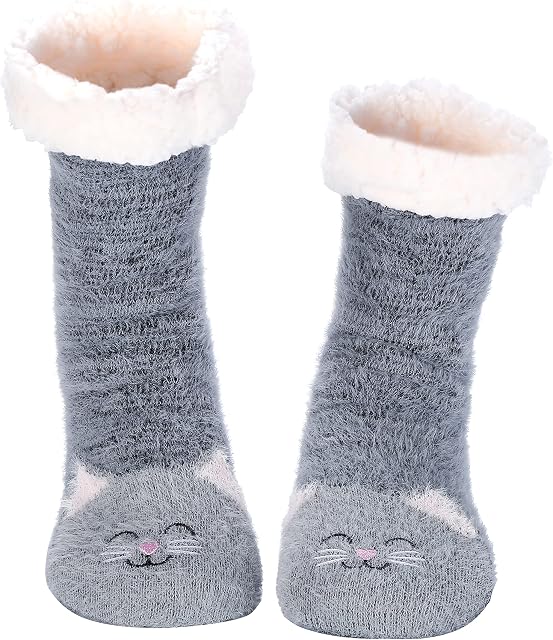 Rcbmn Slipper Socks Women Fleece Cute Non Slip Fluffy Socks Warm Winter Slipper Sock