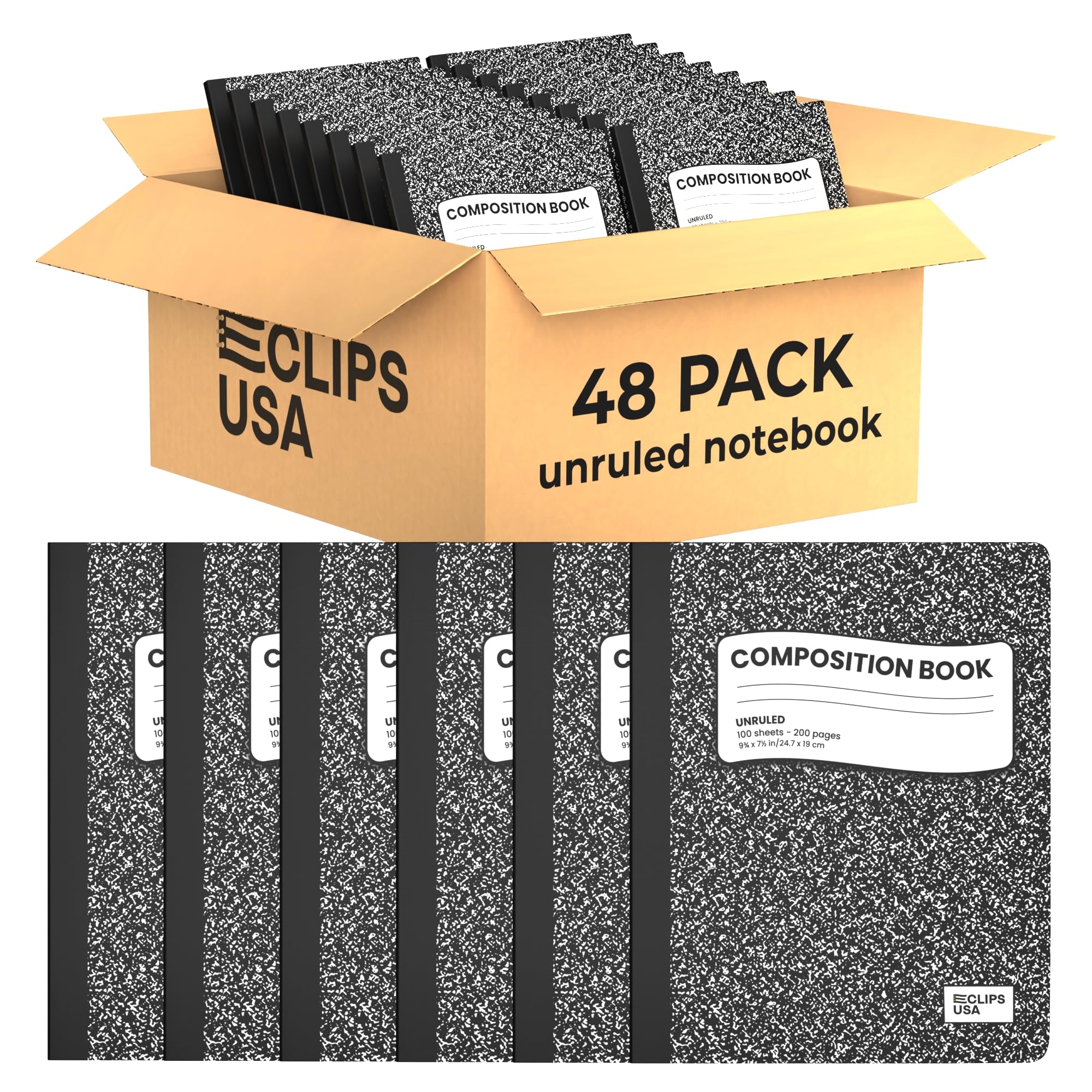 E-CLIPS USA Composition Notebooks Unruled Composition Notebook Hard Cover Marble Composition Notebook 100 sheets 9.75″ x 7.25″ (48)
