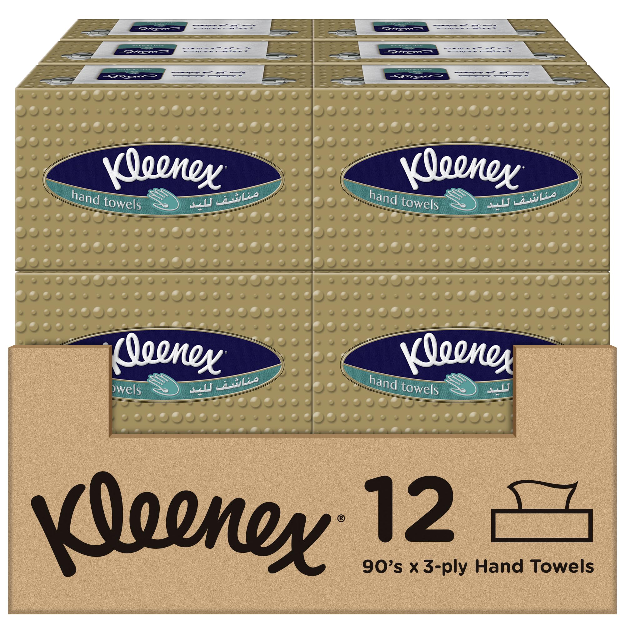 Hand Towel, 12 Boxes x 90 Sheets, Disposable Towel Tissue for Hands, Kitchen and Bathroom use