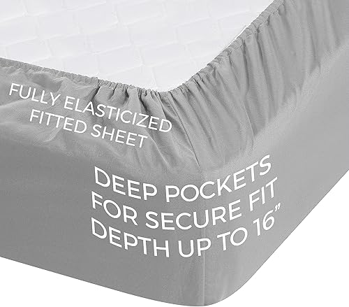 Miniatura 4 de Pure Bedding  Sábanas matrimoniales 6 piezas, gris claro, microfibra cepillada 1800 de lujo de hotel, suave y transpirable, sábana bajera de