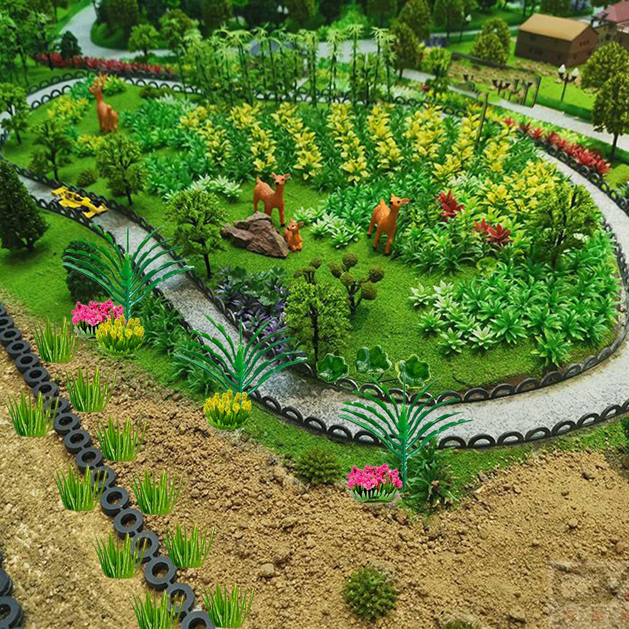 Zofusaier 120pcs Mini Model Trees Miniature Plants Set Flowers Green Shrubs Bush Model, Miniature Fairy Garden Aritificial Plants for DIY Train Railroad Park Scenery Architecture - Image 7