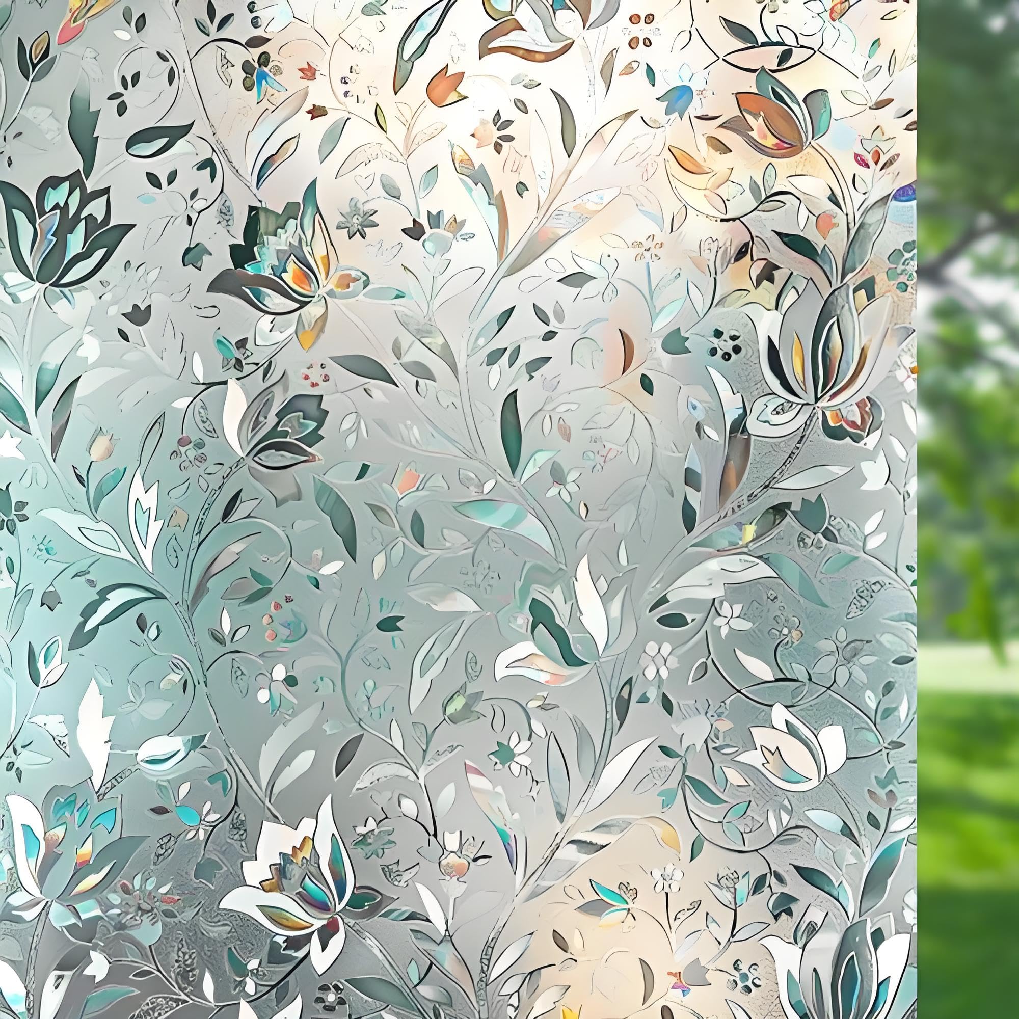 Alvorox- 3D Tulip Window Privacy Film, Decorative Floral Static Window Cling, Renter-Friendly Non-Adhesive Film for Glass Home Window Bathroom Door (45x400cm)