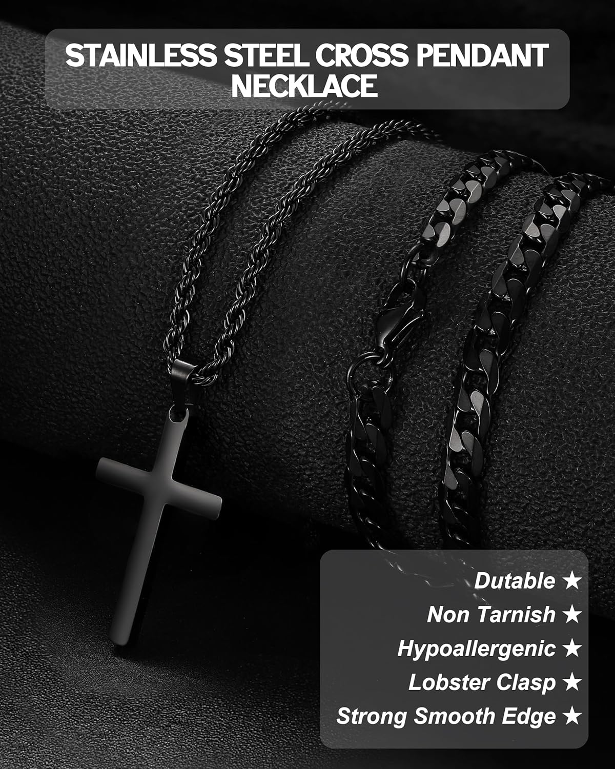 TEN MIRO Silver/Black Cross Necklace for Men Boy Stainless Steel Cross Pendant Necklace for Men Christian Religious Jewelry with Box & Card Birthday Anniversary Christmas Father's Day Gifts for Him - Image 8