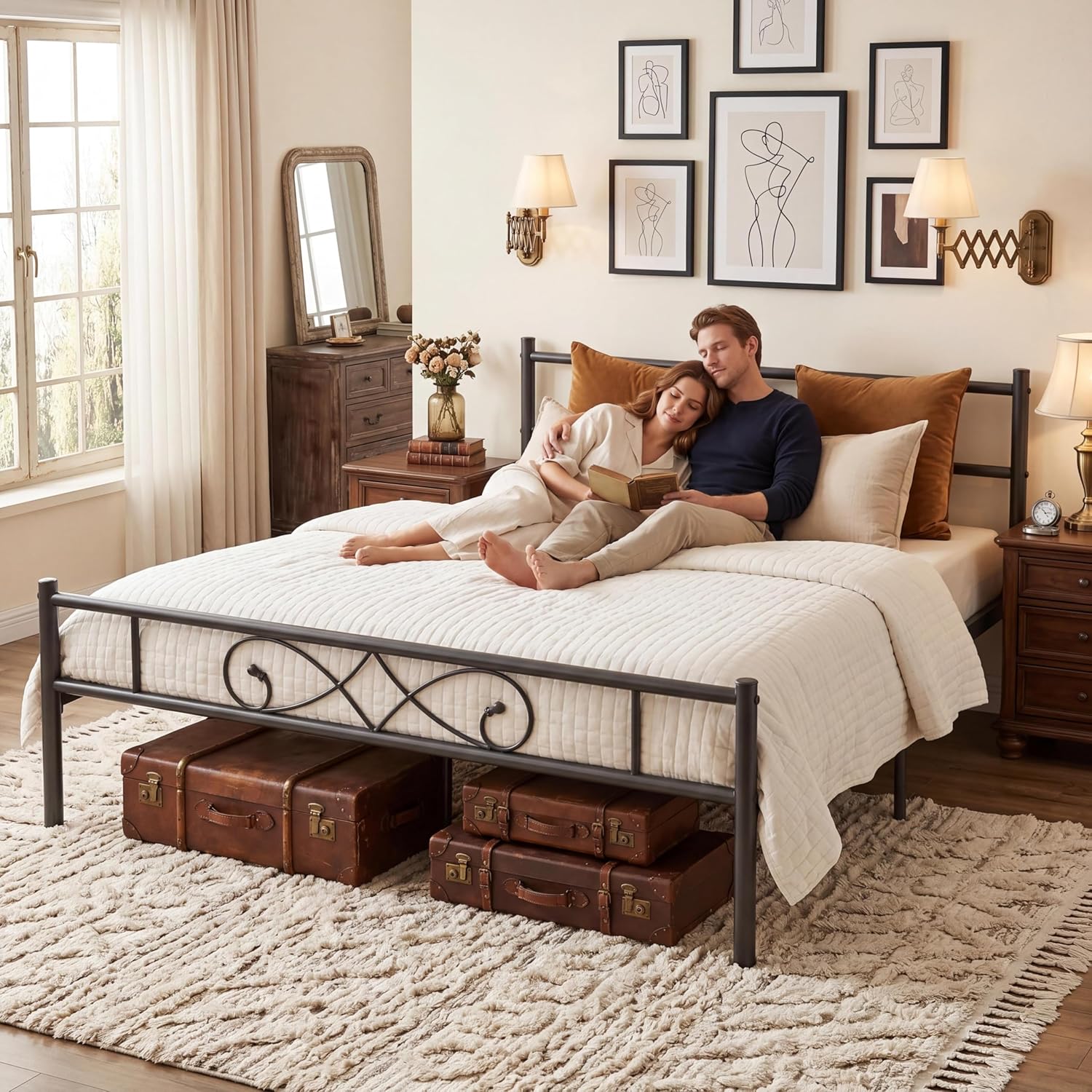 Garvee King Size Platform Bed Frame, Metal with Unique Fist Design Headboard, Under Bed Storage, No Box Spring Required, Easy Assembly Noise Free, Black