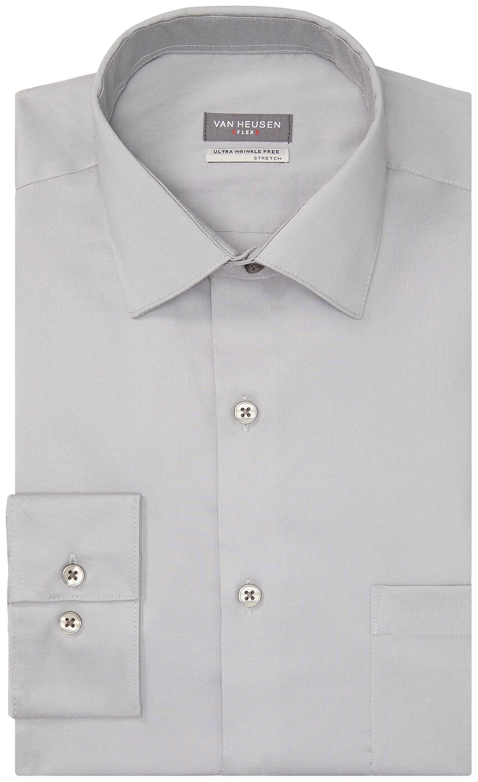 Van Heusen Men's Dress Shirt Slim Fit Ultra Wrinkle Free Flex Collar Stretch, Grey Mist, 15"-15.5" Neck 32"-33" Sleeve
