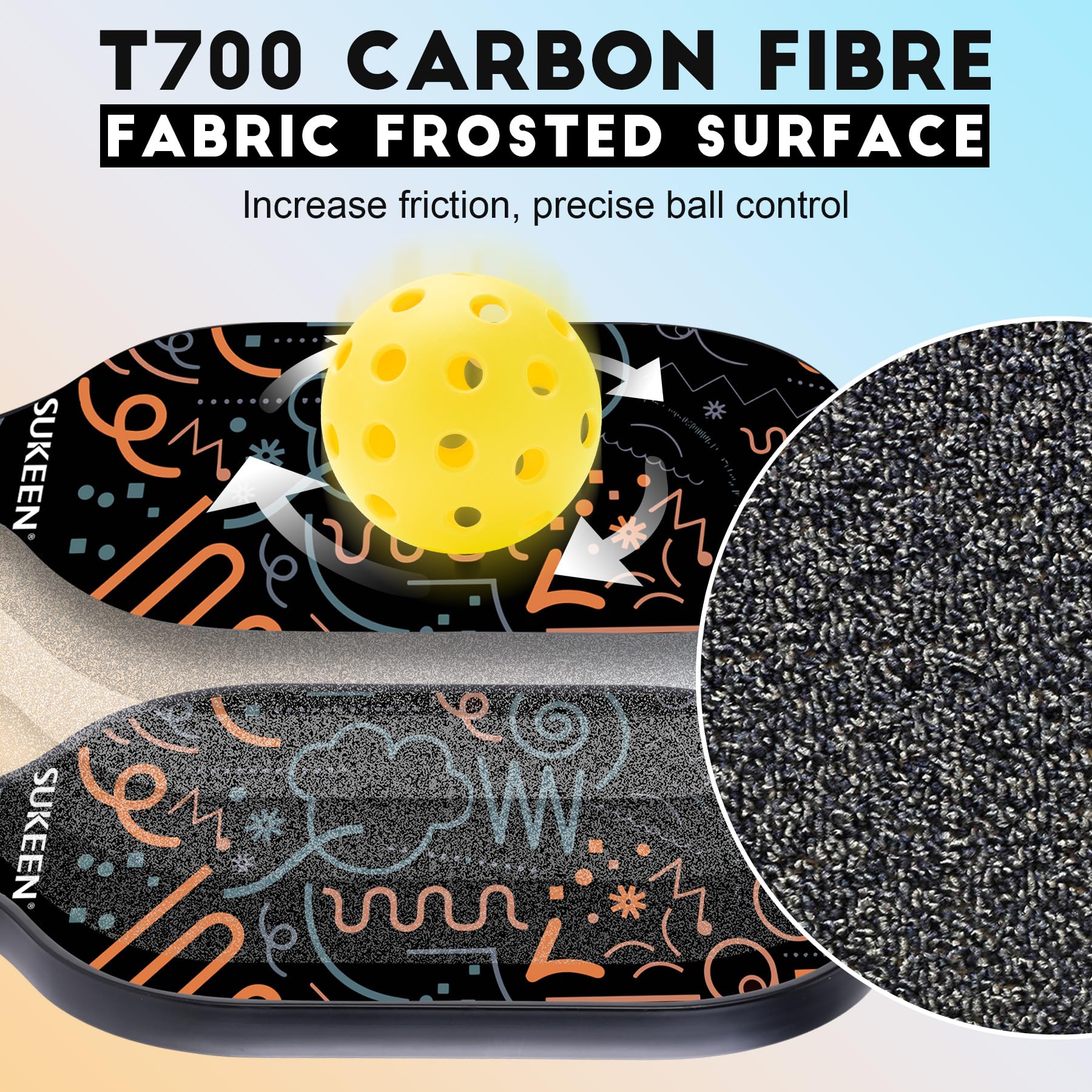 Sukeen Pickleball Paddle, Leichter T700 Carbon Fiber Pickleball Schläger, 16 mm verstärkter Polypropylen-Wabenkern, Fokus auf Rotation und Kontrolle, entwickelt für Anfänger und Profis