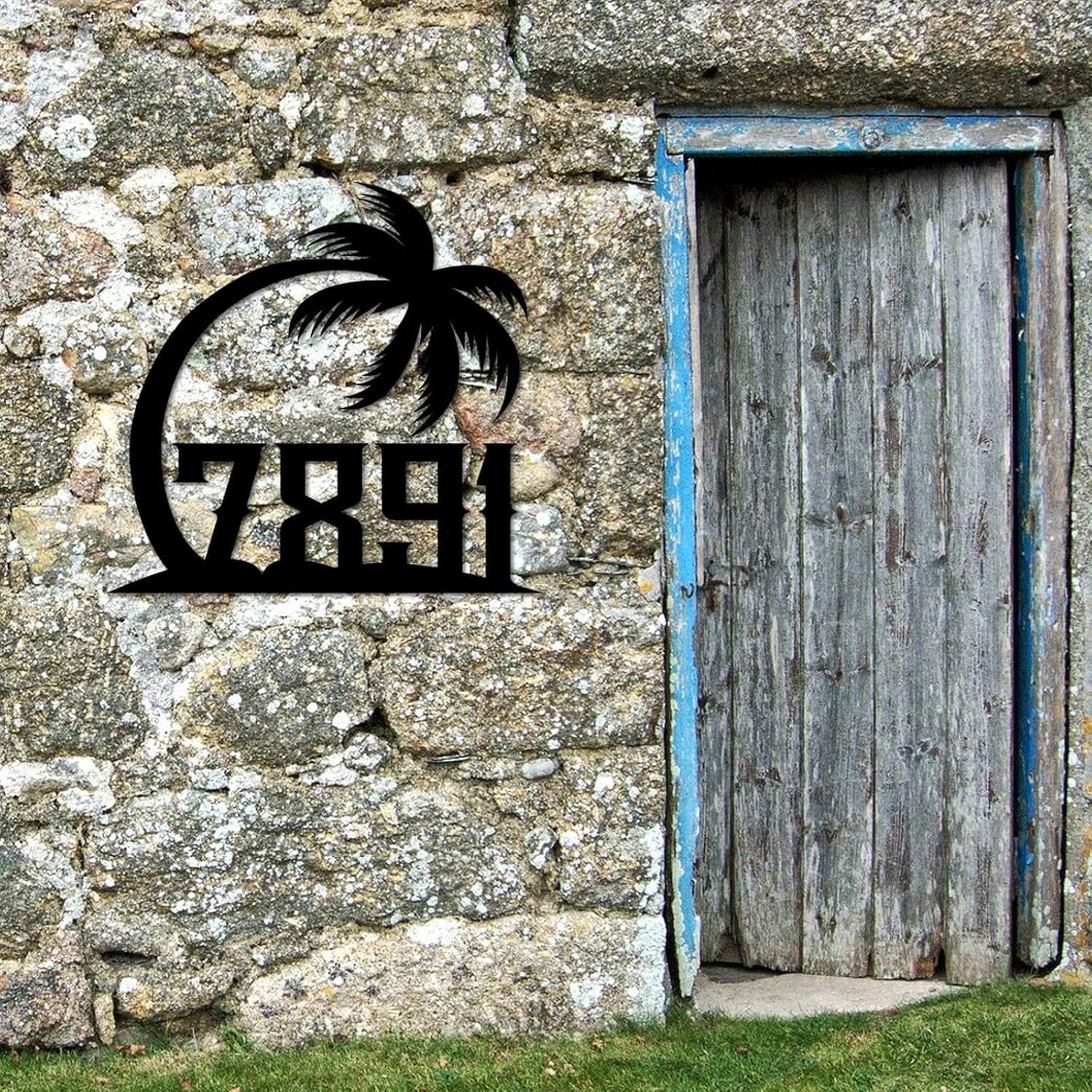 Address Sign Customized Personalized Palm Tree House Number Address Metal Sign 1 House Number Sign Wall Mounted Sign Outdoor Decor Metal Farmhouse for House, Street, Front Door 3D Easy Install Black