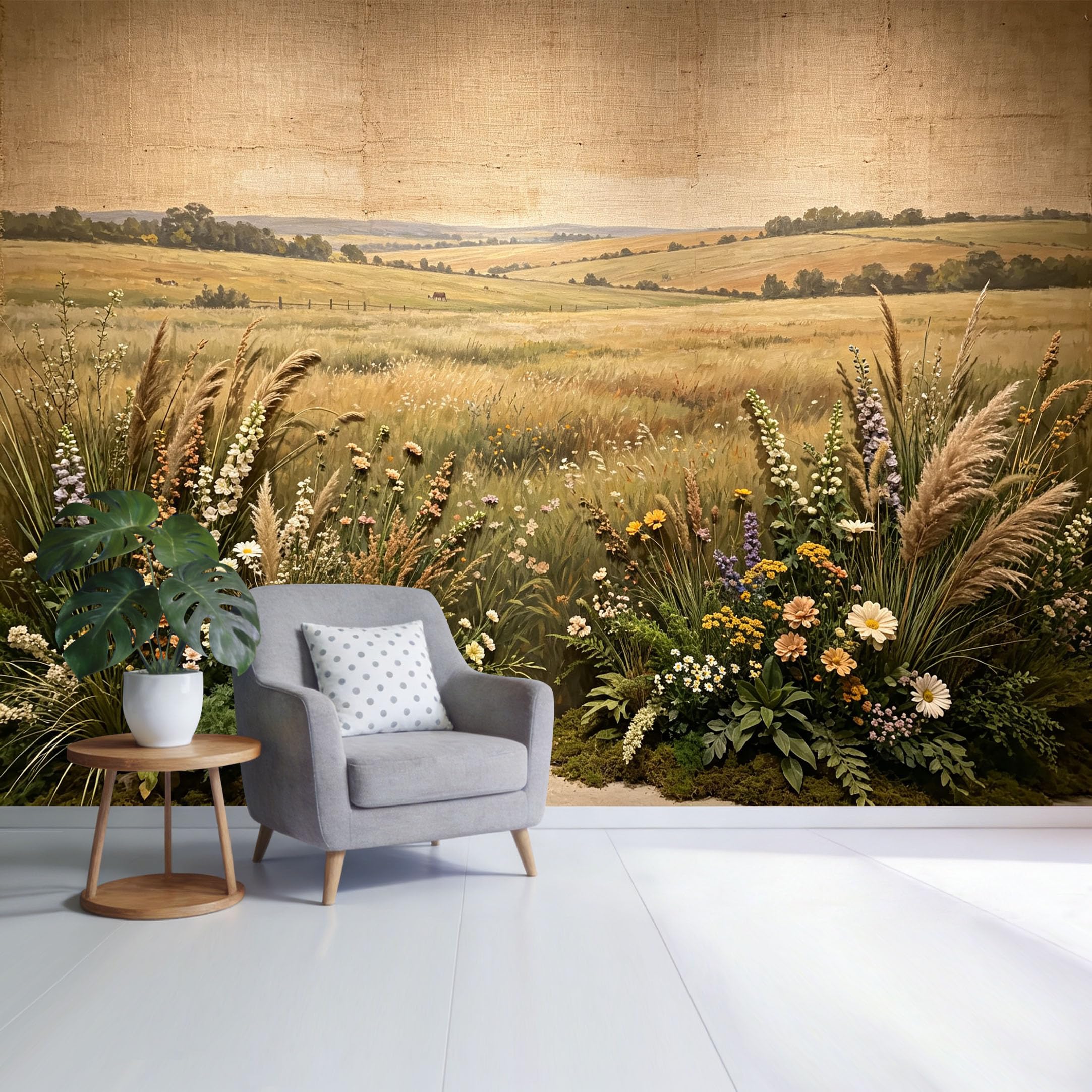 Custom Size Wall Mural Countryside Meadow Landscape Wildflowers Botanical Field View SelfAdhesive Wall Fabric Removable Wallpaper for Home Office Decor