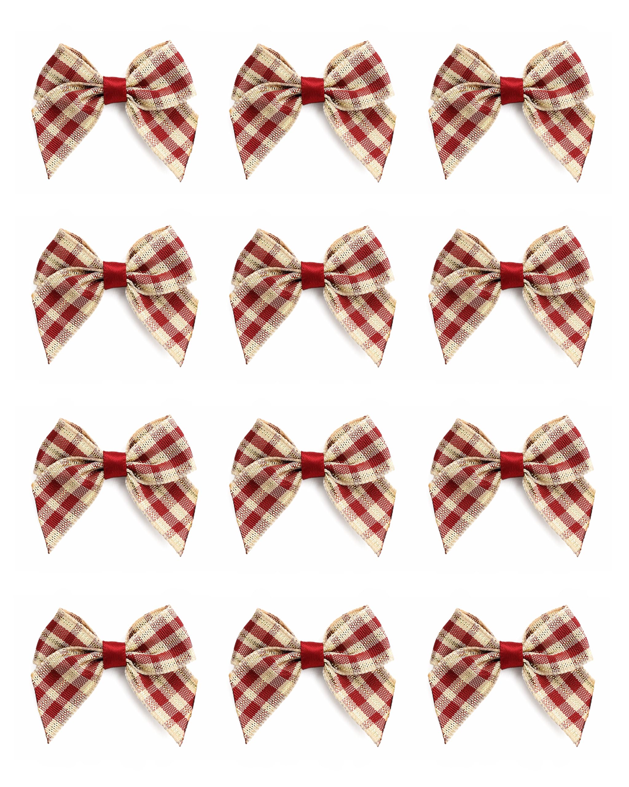 Italian Options Heritage Mini Tartan Ribbon Bows, Small Chequered Bow Decorations For Crafting, Gifts, Christmas Cards, Wreaths, Home Furnishings, Sewing, Hair Bows, 12 Pack, 4 Cm