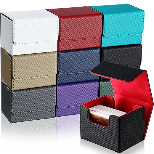 Vicenpal 10 Pieces Leather Deck Game Card Box Magnetic Card Game Case for 100 Plus Gaming Storage Containers Compatible with MTG Deck Boxes,10 Colors