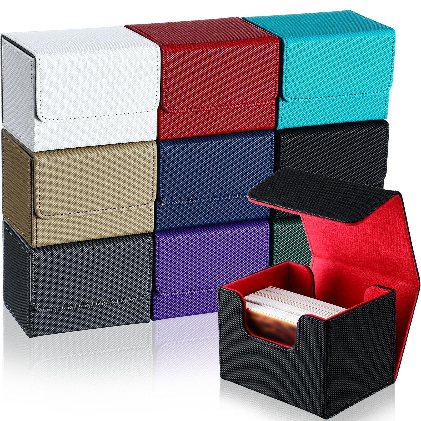 Vicenpal 10 Pieces Leather Deck Game Card Box Magnetic Card Game Case for 100 Plus Gaming Storage Containers Compatible with MTG Deck Boxes,10 Colors