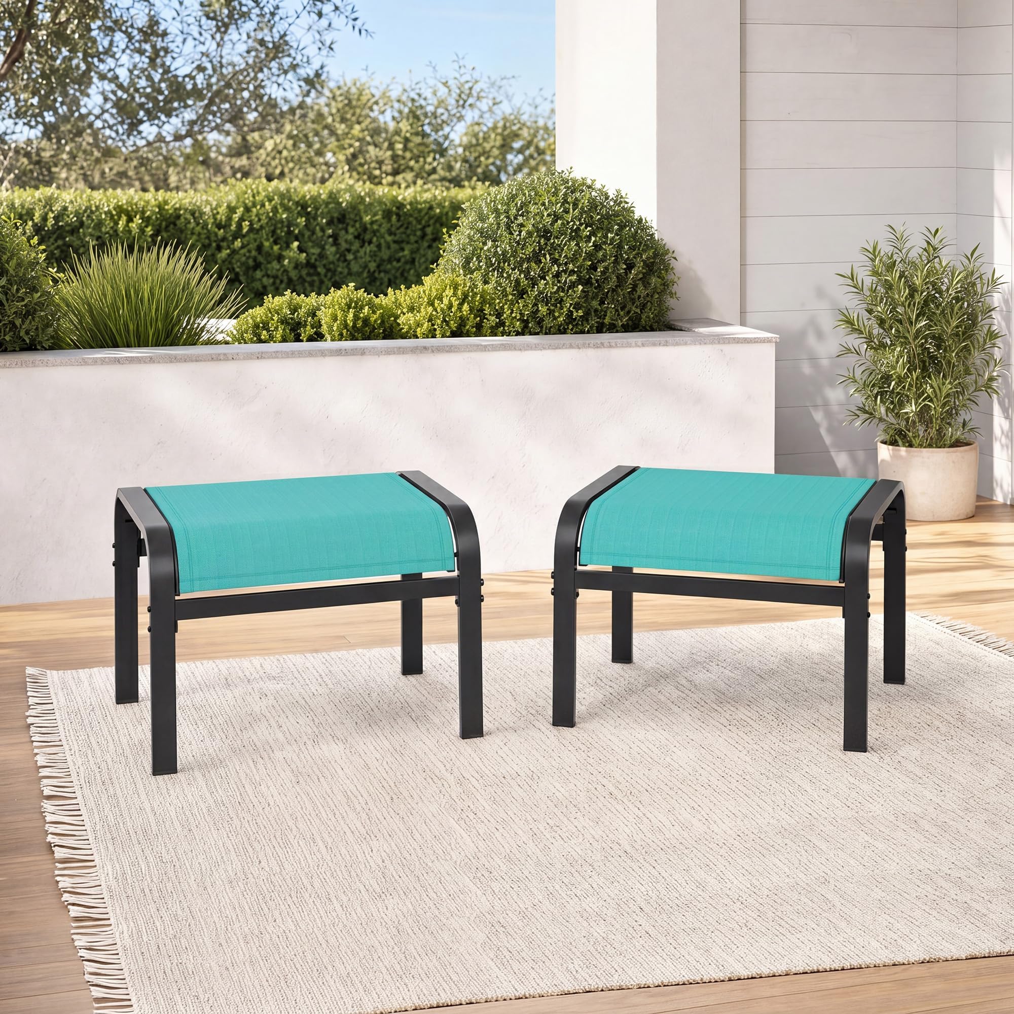 Garvee Textilene Outdoor Fußhocker – Klappbarer Hocker Für Terrasse Balkon, Cyan