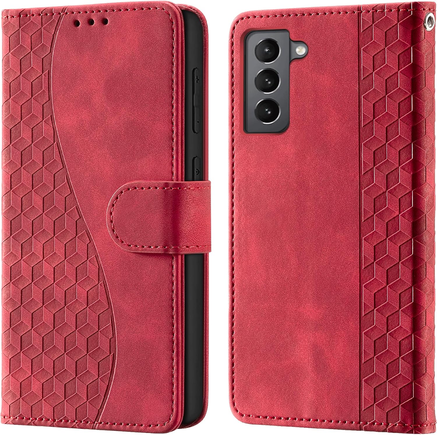 Wallet Flip Case for Samsung Galaxy S22 Leather Red