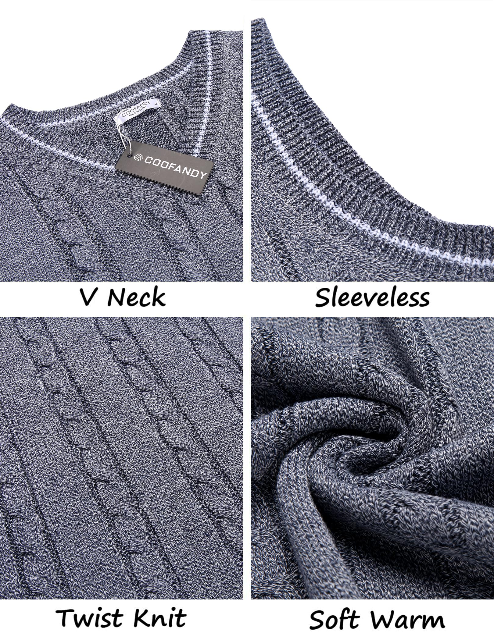 COOFANDY Maglione da uomo con scollo a V, vestibilità aderente, casual, senza maniche, lavorato a maglia