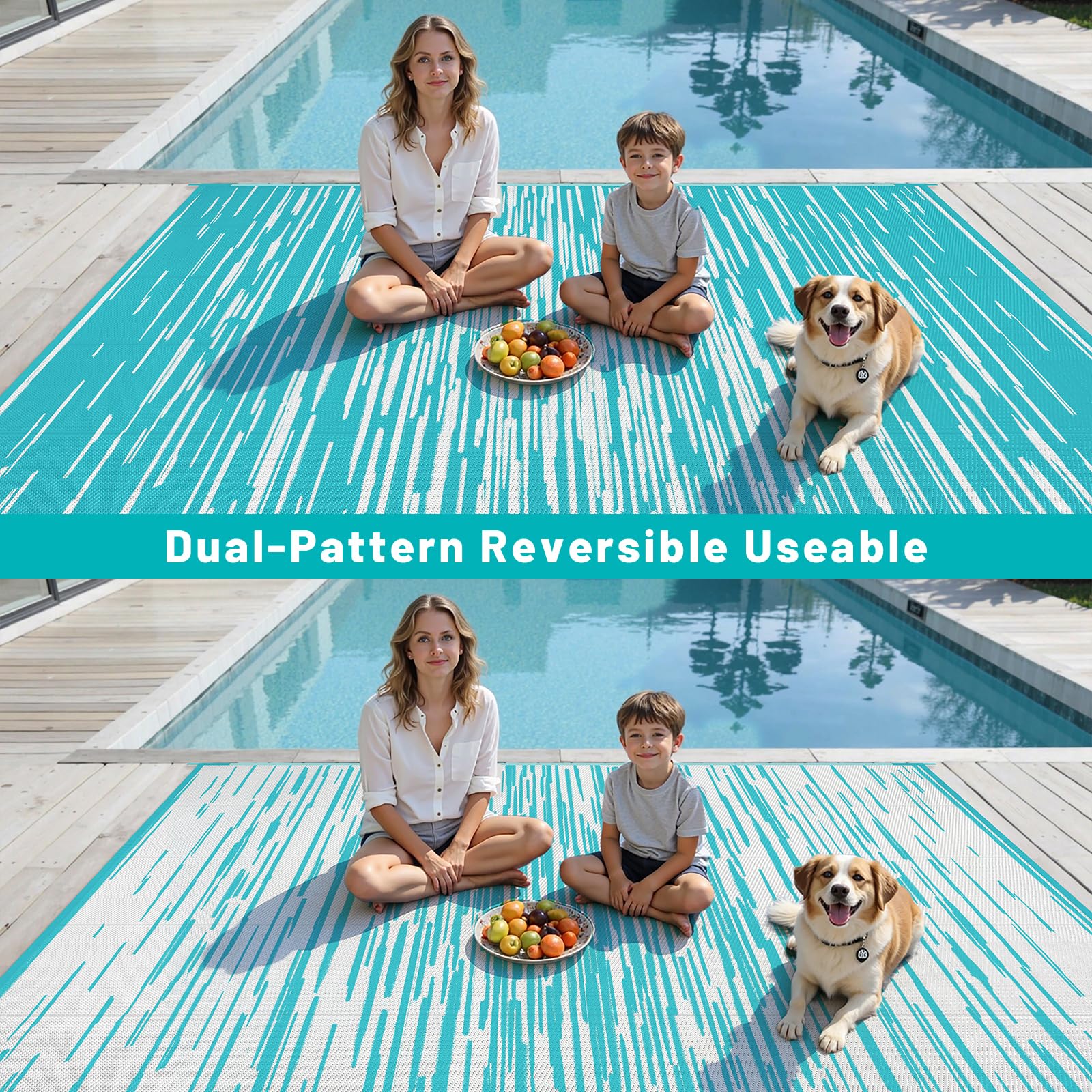 HEBE Alfombra al aire libre para patios, impermeable, 9 x 12 pies, reversible, de pajilla de plástico, extra grande, alfombra de camping para caravana, picnic, patio trasero, terraza, balcón, porche,