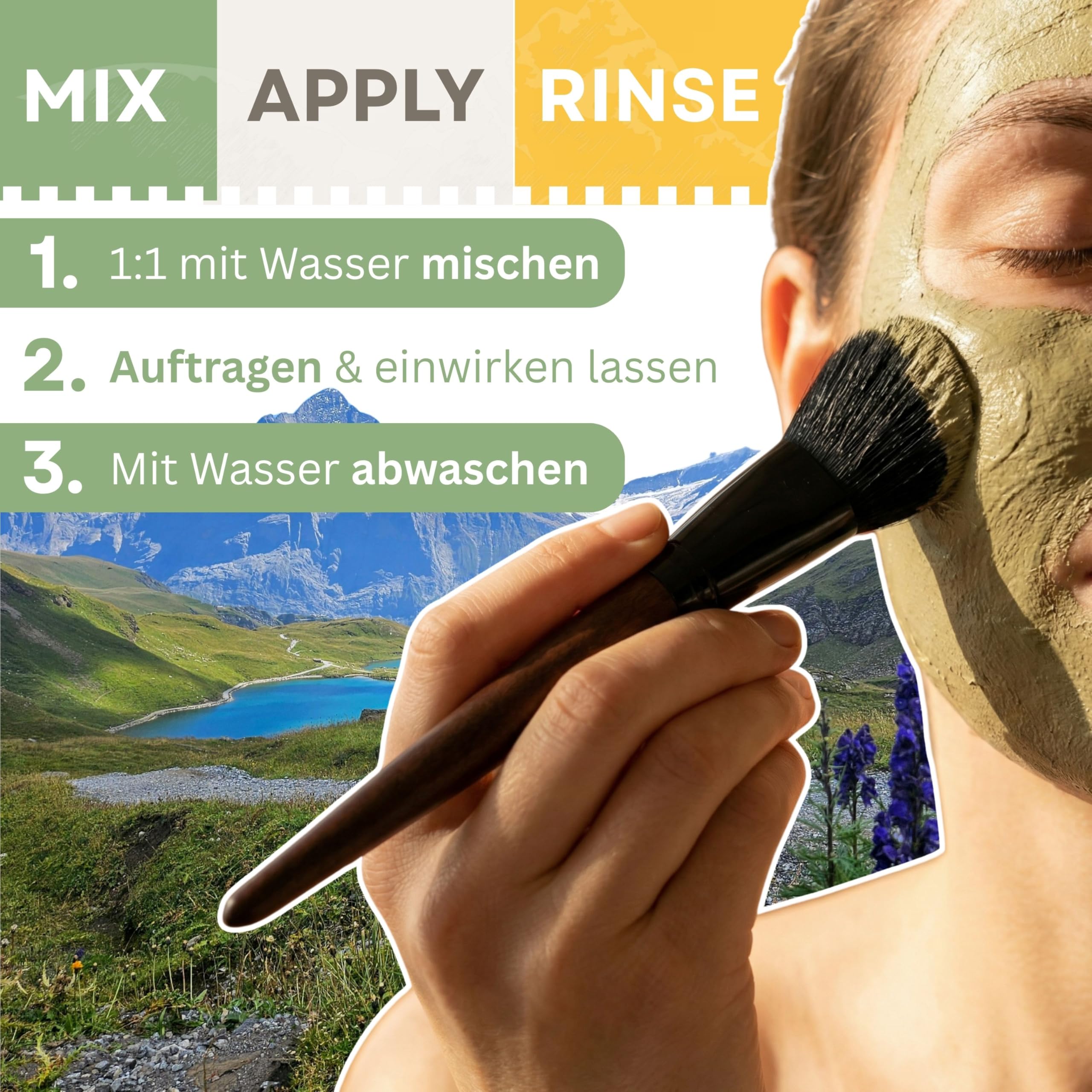 Zestaw masek z ziemi leczniczej – naturalna maska na twarz dla czystej skóry | ziemia lecznicza z Austrii + skórka + pędzelek do masek | wegańska, Clean Beauty i bez dodatków (zestaw naturalnych